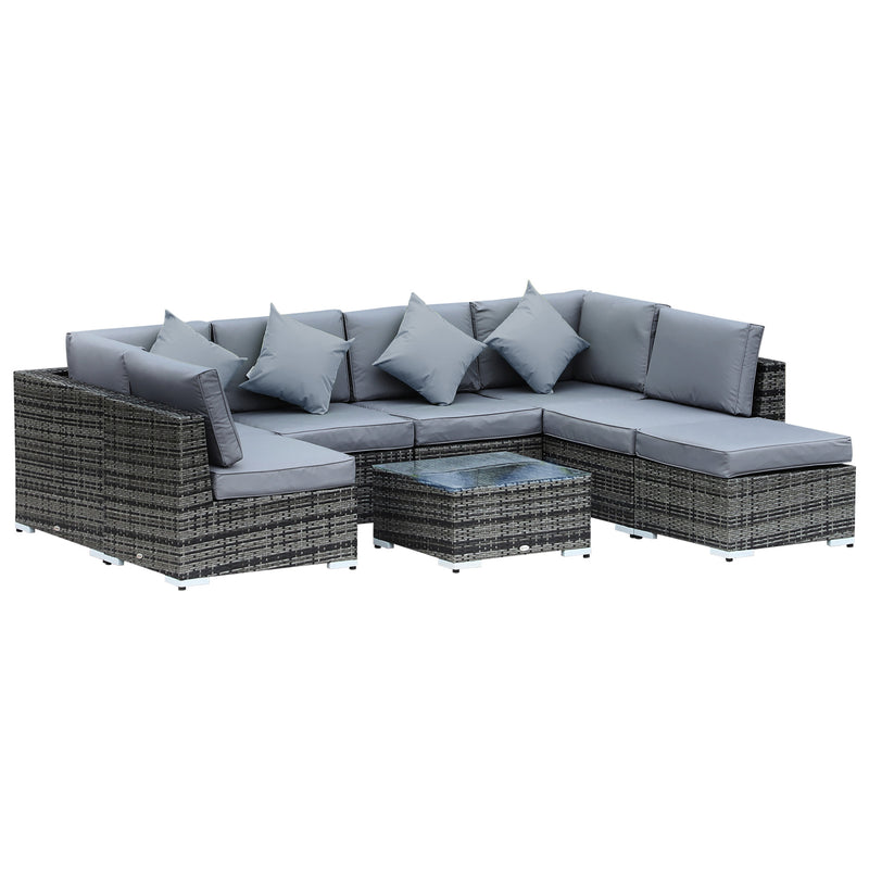 Outsunny Rattan Corner Sofa Set 8 Piece - Grey