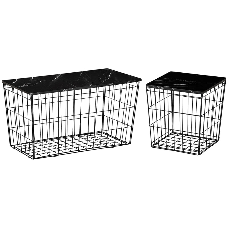 HOMCOM Side Table Set of 2, Modern Coffee End Bedside Storage Tables Black