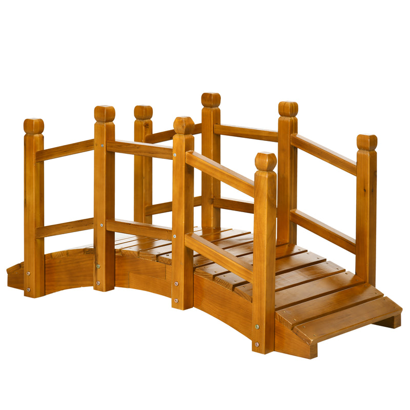Outsunny Garden Bridge with Safety Railings for Pond Creek Stream, Brown