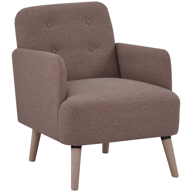 HOMCOM Upholstered Armchair, Nature Wood Frame Padded Living Room Chair, Brown