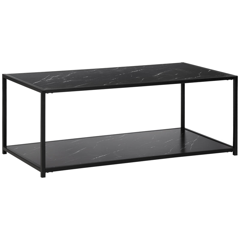 HOMCOM Coffee Table Cocktail Table w/ Faux Marble Top and Steel Frame, Black