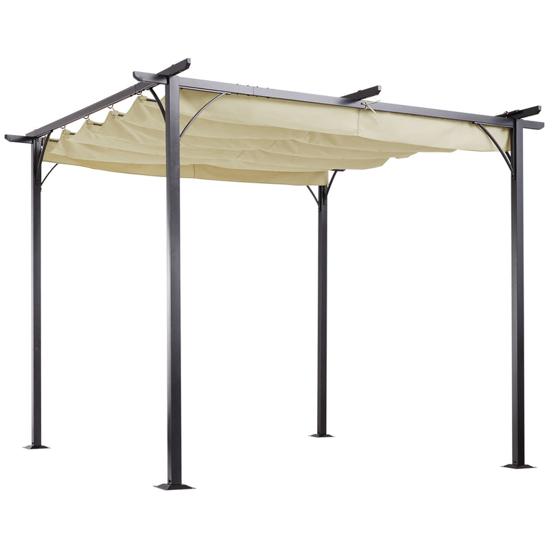 Outsunny Outdoor Metal Pergola with Retractable Awning Canopy 3x3m - Beige