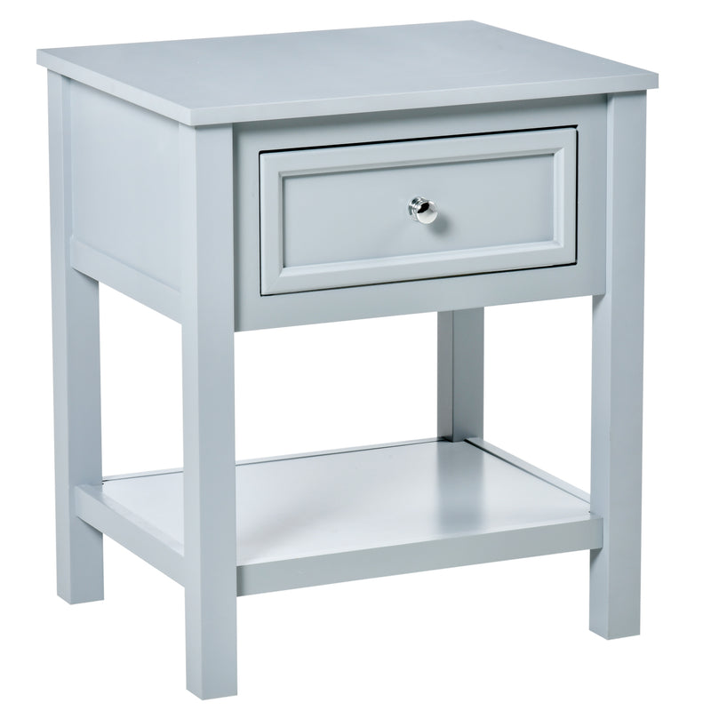 HOMCOM Boxy Accent Bedside End Table Nightstand Drawer Shelf Home Furniture Grey