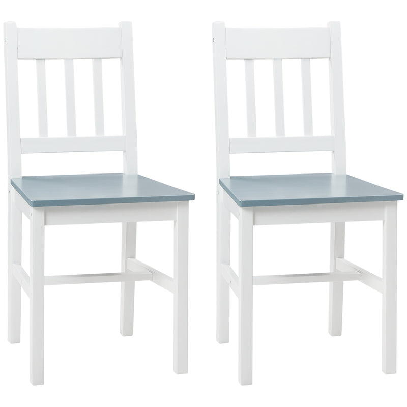 HOMCOM Dining Chairs Set of 2, Pine Wood Frame, Slat Back for Kitchen White