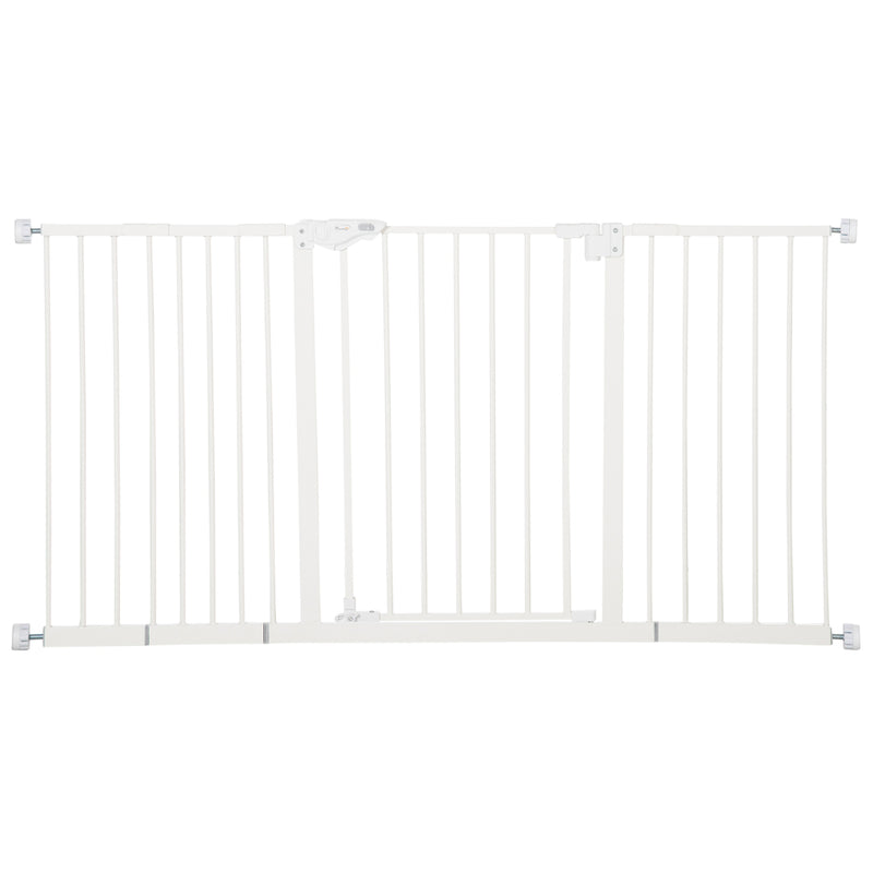PawHut Adjustable Safety Gate w/ 3 Extensions and Four Adjustable Screws, White