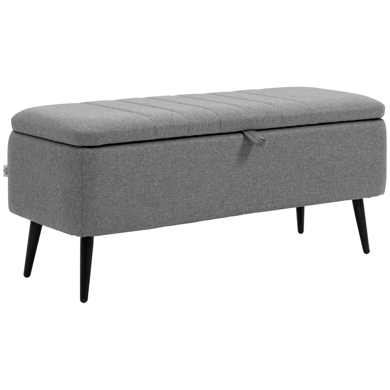 HOMCOM Storage Ottoman Bench, Linen Fabric Footstool with Steel Legs Grey