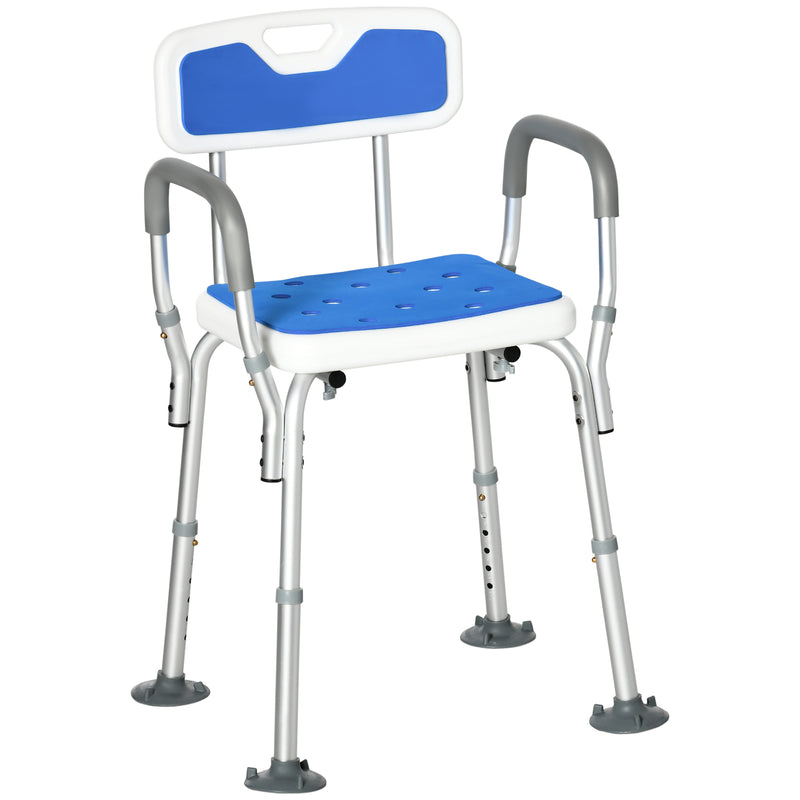 HOMCOM EVA Padded Shower Stool with Back and Arms 4 Suction Foot Pads Blue