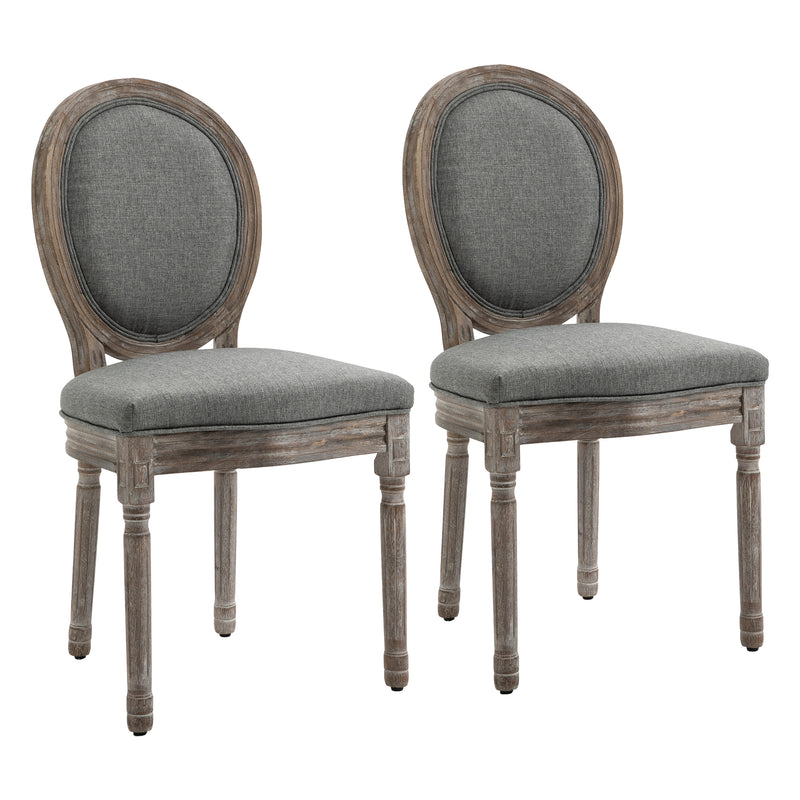 HOMCOM Set of 2 Elegant French-Style Dining Chairs w/ Wood Frame Foam Seat Grey
