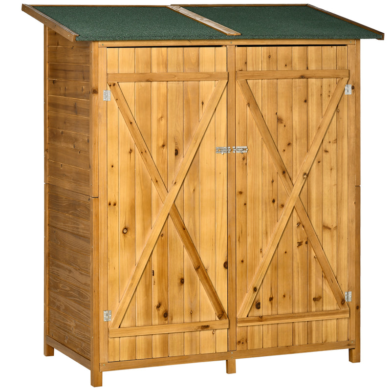 Outsunny Garden Storage Shed Tool Organizer w/ Table, 140x75x157cm, Natural