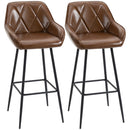 HOMCOM Bar Stools Set of 2 Retro Bar Chairs W/ Backs Footrests Steel Legs Brown