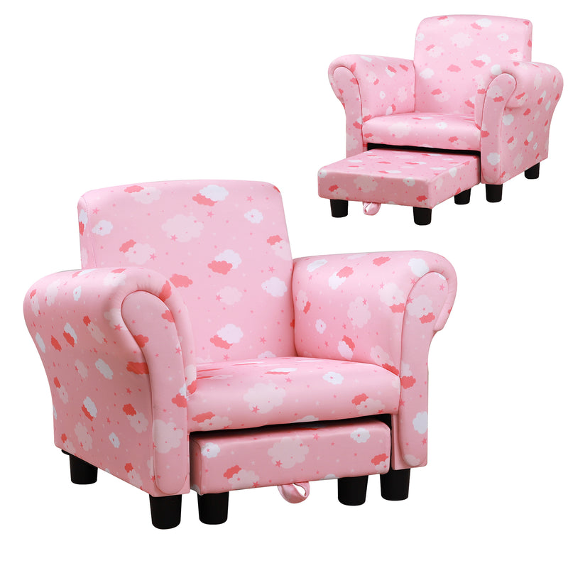 HOMCOM Cute Cloud Star Child Armchair Seat Wood Frame w/ Footrest Padding Pink