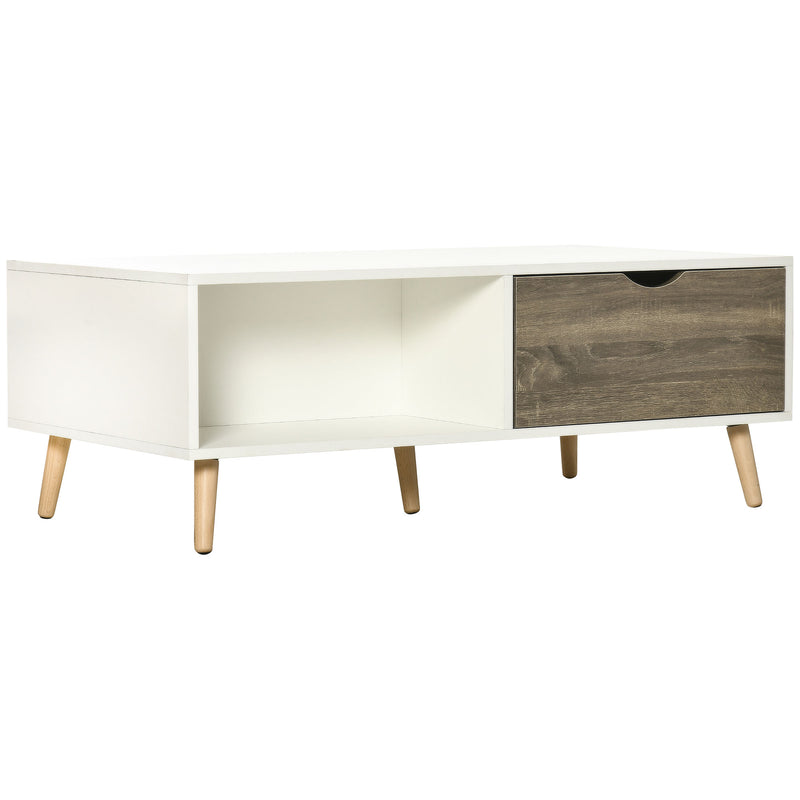 HOMCOM Modern Coffee Tables for Living Room w/ Storage Shelves, White