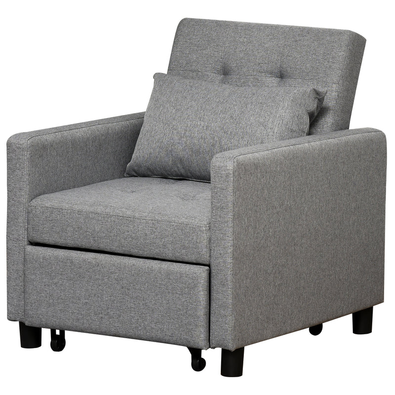 HOMCOM Convertible Single Sofa Bed with Tufted Upholstered Fabric, Grey