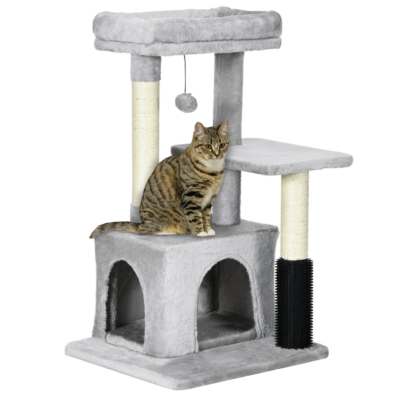 PawHut Cat Tree Climbing Activity Center w/ Scratching Massage Toy Hanging Ball
