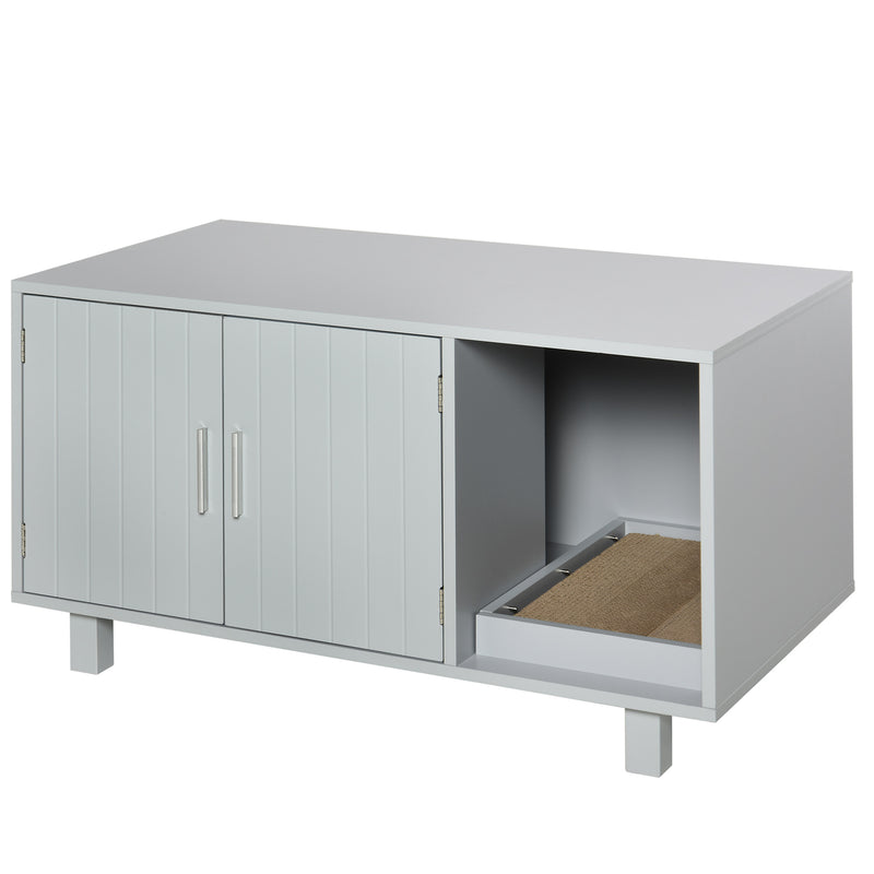 PawHut Cat Litter Box Enclosure & House w/ Nightstand/End Table Design, Grey