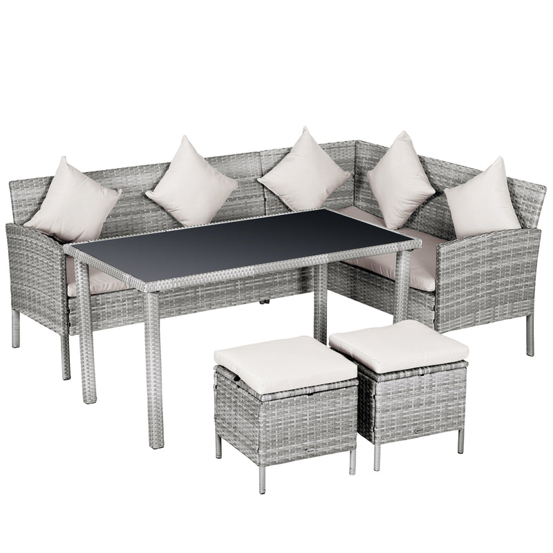 Outsunny Rattan Sofa Set with Coffee Table & Footstools - Grey