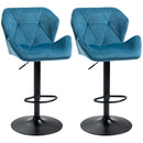 HOMCOM Set Of 2 Luxurious Velvet-Touch Bar Stools Metal Frame Footrest Blue