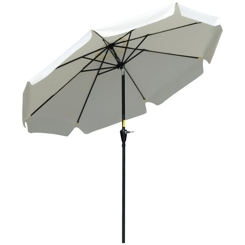 Outsunny 2.7m Patio Umbrella Garden Parasol with Crank, Ruffles, 8 Ribs, White