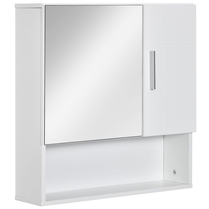 kleankin Bathroom Mirror Cabinet Wall Mount Storage Organizer w/ Door, White