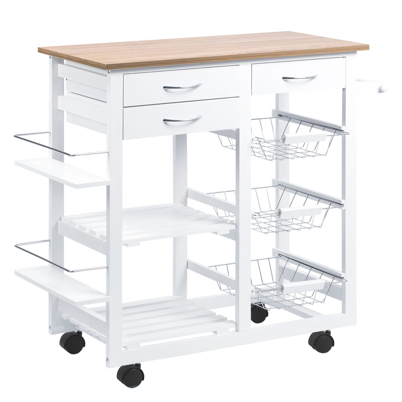 HOMCOM Kitchen Cart Trolley with Spice Racks, Baskets, Drawers for Dining Room