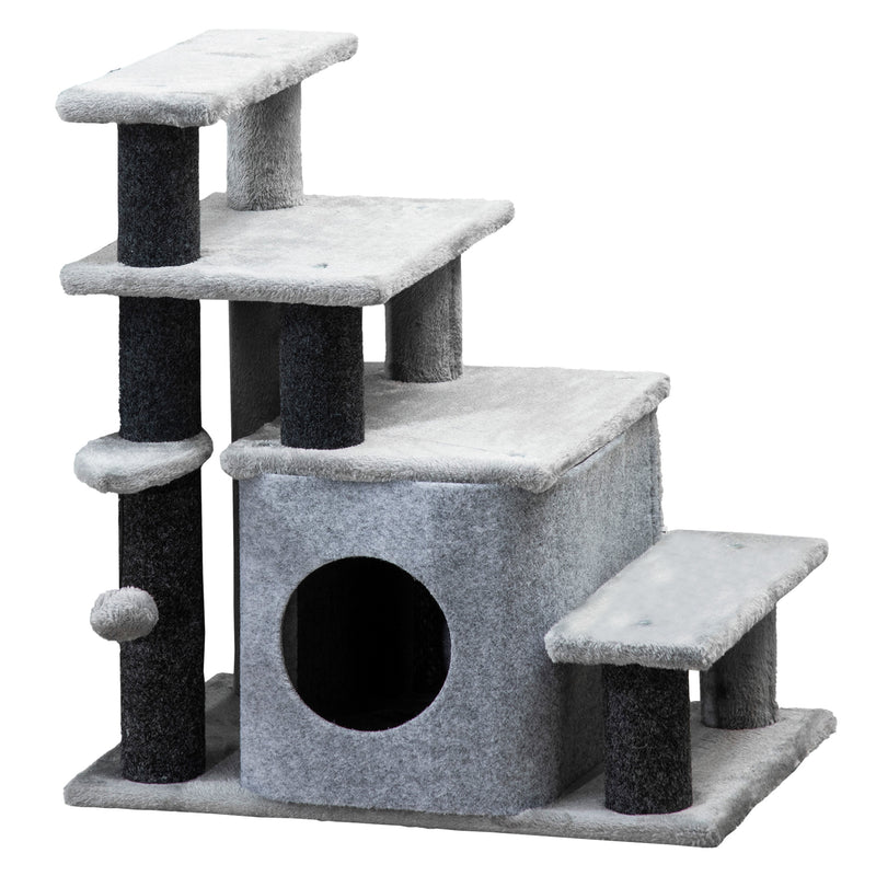 PawHut Dog Steps For Bed 4 Step Pet Stairs Cat House With Detachable Cover