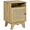 HOMCOM Nightstand, Rattan Bedside Table, Sofa Side Table w/ Drawer and Shelf