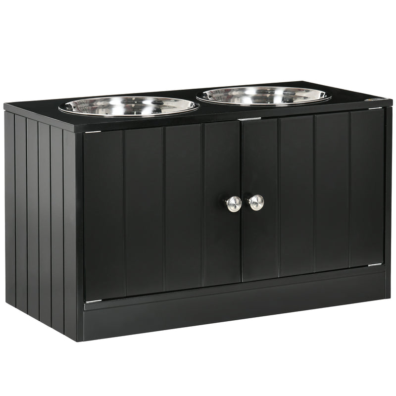 PawHut Raised Dog Bowls for Large Dogs Feeding Station w/ Stand, Storage - Black