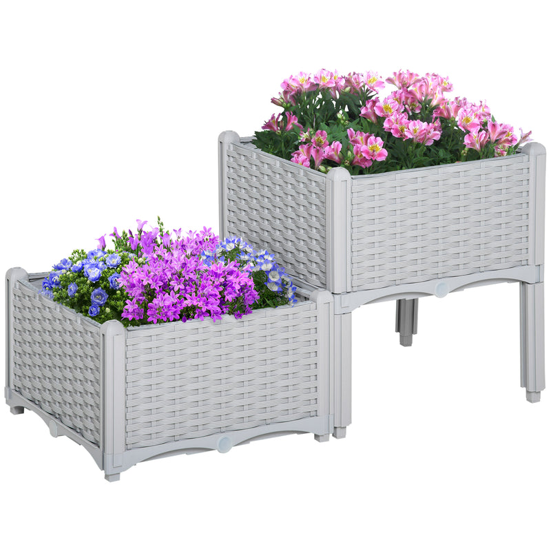 Outsunny 2-pieces Elevated Flower Bed Vegetable Herb Planter Plastic, Grey