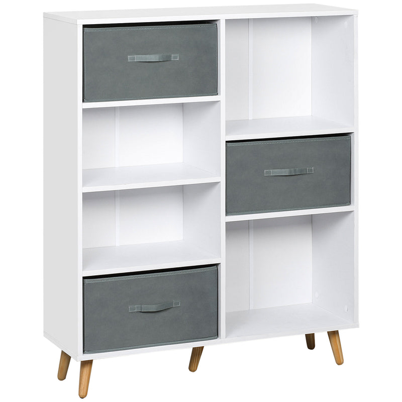 HOMCOM 7 Cube Storage Cabinet Shelving Unit with 3 Fabric Drawers White