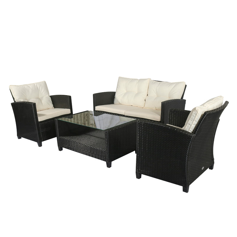 Outsunny 4 PCS Outdoor Patio Furniture Wicker Chair Set Coffee Table w/ Cushions
