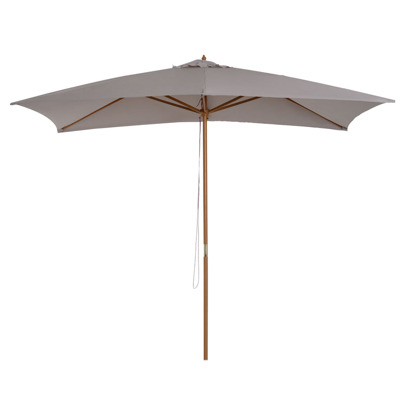 Outsunny 2 x 3(m) Wood Garden Parasol Sun Shade Patio Umbrella Canopy Light Grey