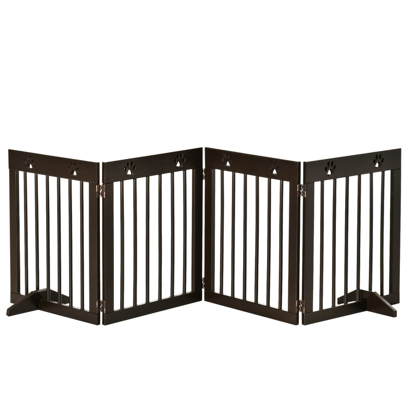 PawHut Pet Gate 4 Panel Wooden Dog Barrier Folding Fence w/ Support Feet