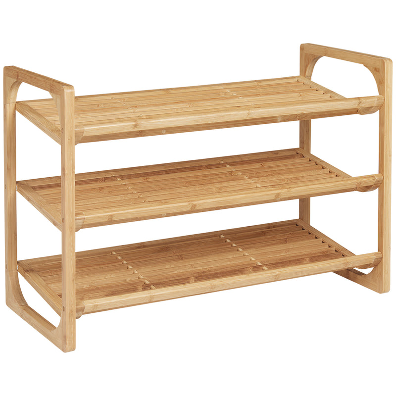 HOMCOM Bamboo Shoe Rack, 3-tier Shoe Storage Shelf for 9 Pair Shoes for Entryway