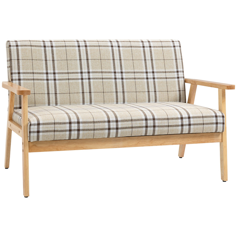 HOMCOM 2 Seater Sofa with Rubber Wood Frame Linen Fabric Love Seat Small Couch