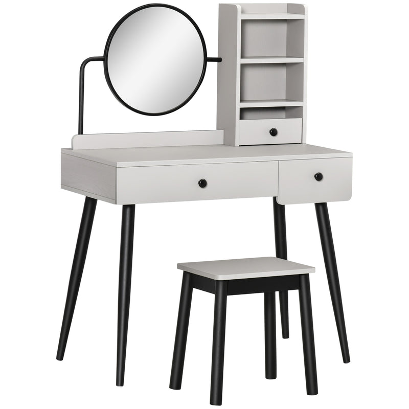 HOMCOM Dressing Table Set with 3 Drawers, Storage shelves and Stool, Grey