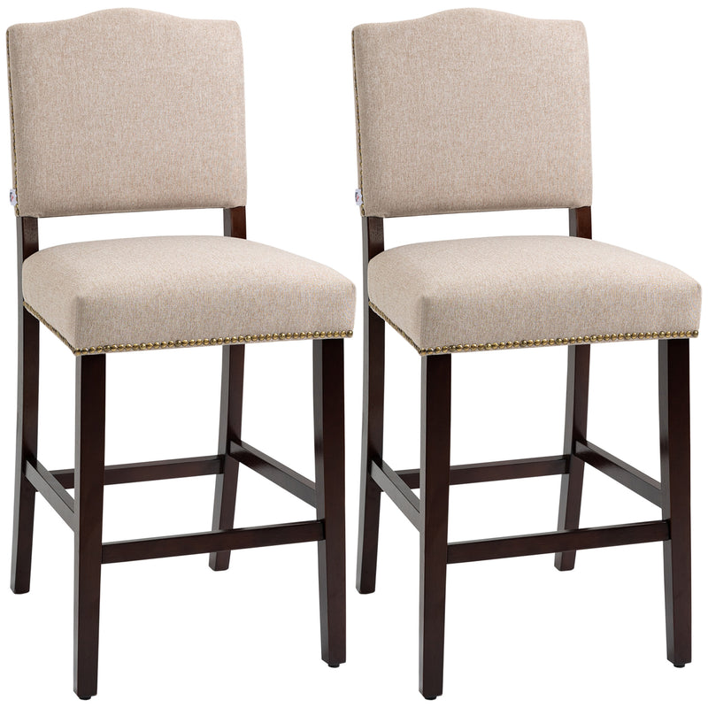 HOMCOM Modern Fabric Bar Stools Set of 2 Bar Chairs with Back Footrest Beige