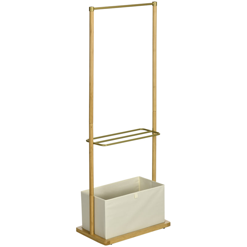 HOMCOM Clothes Rail Bamboo Coat Stand Garment Rack W/ Shelves Fabric Box Natural