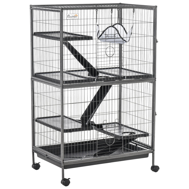 PawHut Small Animal Cages for Chinchilla Ferret Kitten on Wheels W/ Hammock Tray