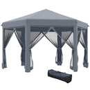 Outsunny 3.2m Pop Up Gazebo Hexagonal Canopy Tent Outdoor w/Sidewalls Grey