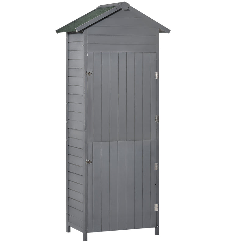 Outsunny Wood Garden Storage Shed Tool Cabinet w/ Felt Roof, 189x82x49cm, Grey