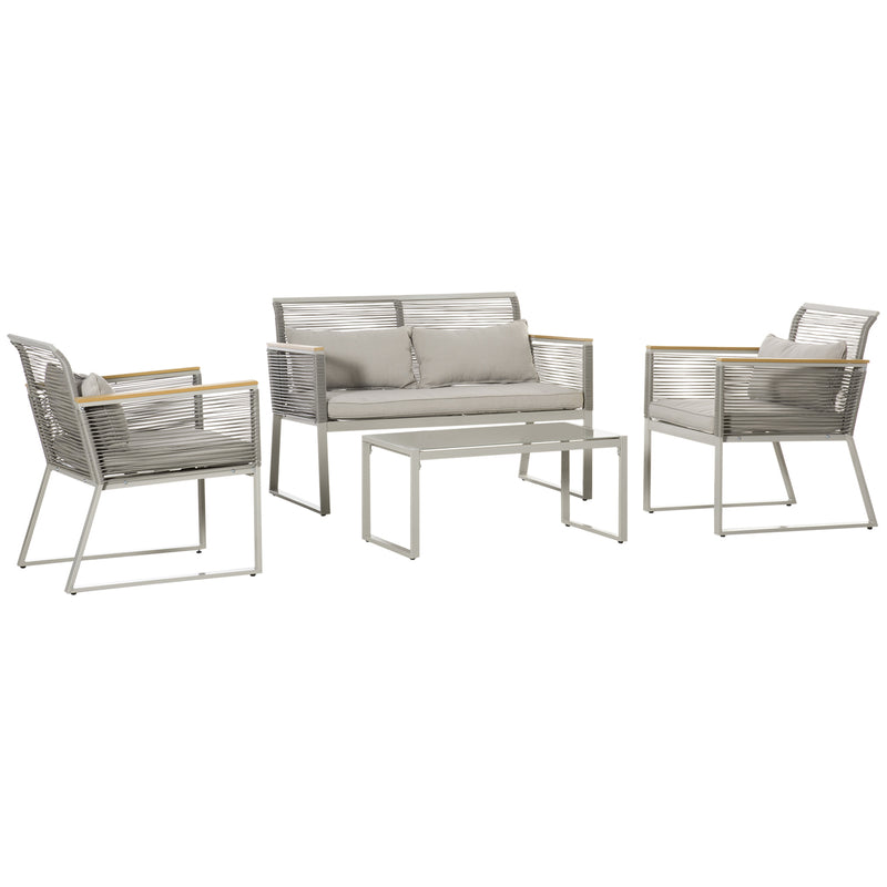 Outsunny 4 PCS Patio PE Rattan Outdoor Sofa Set, Conservatory Furniture Set