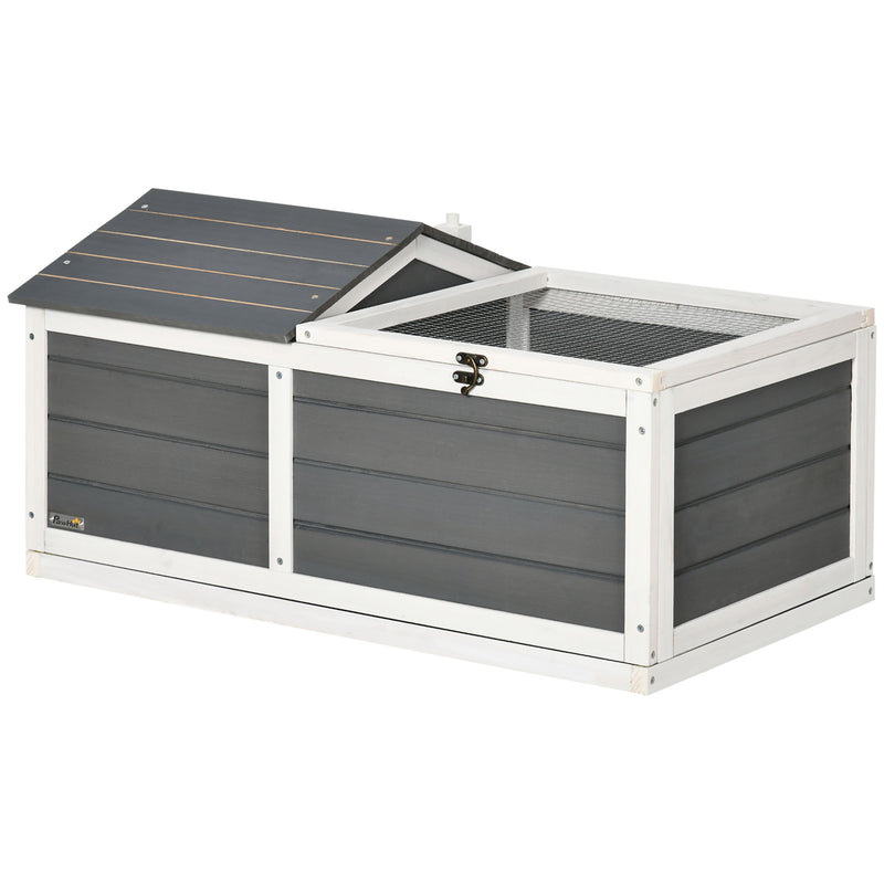 PawHut Wooden Tortoise House, Small Pet Reptile with Hide Shelter Den and Run