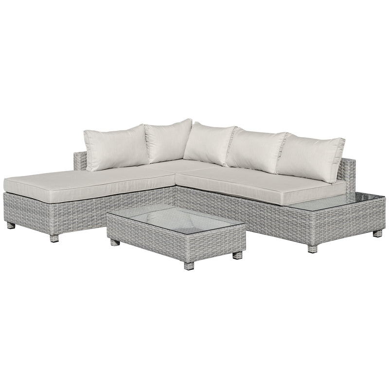 Outsunny Rattan Corner Sofa Set with Coffee Table 3 Piece 2m - Grey
