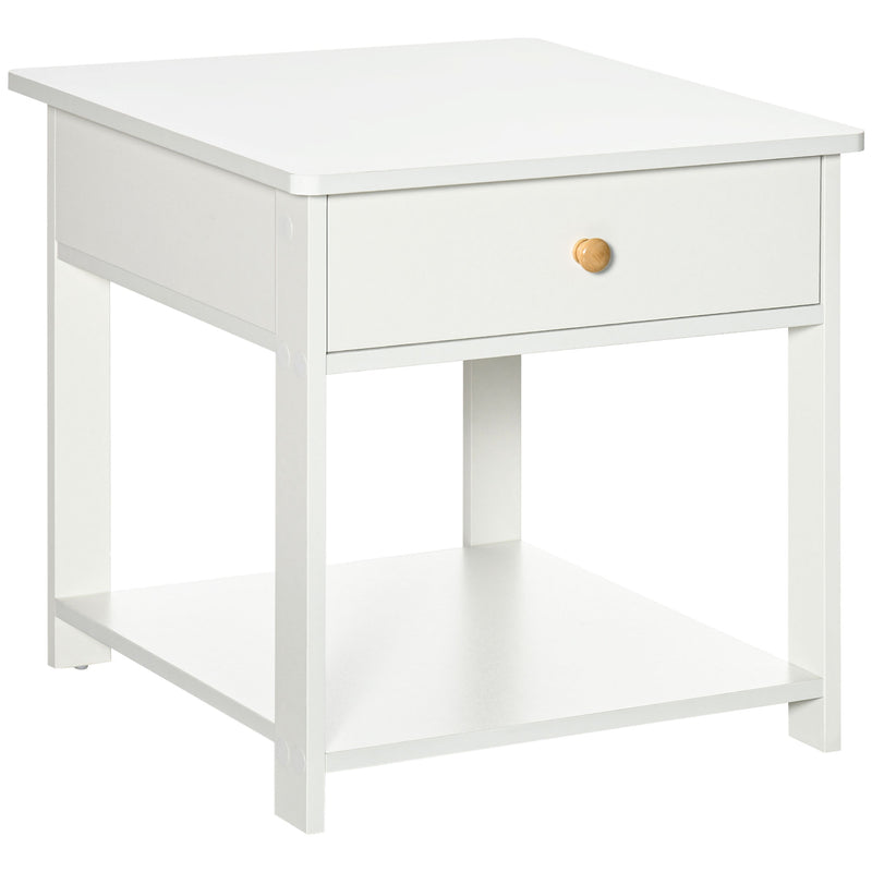 HOMCOM Bedroom Bedside Table, Sofa Side Table with Drawer and Shelf, White