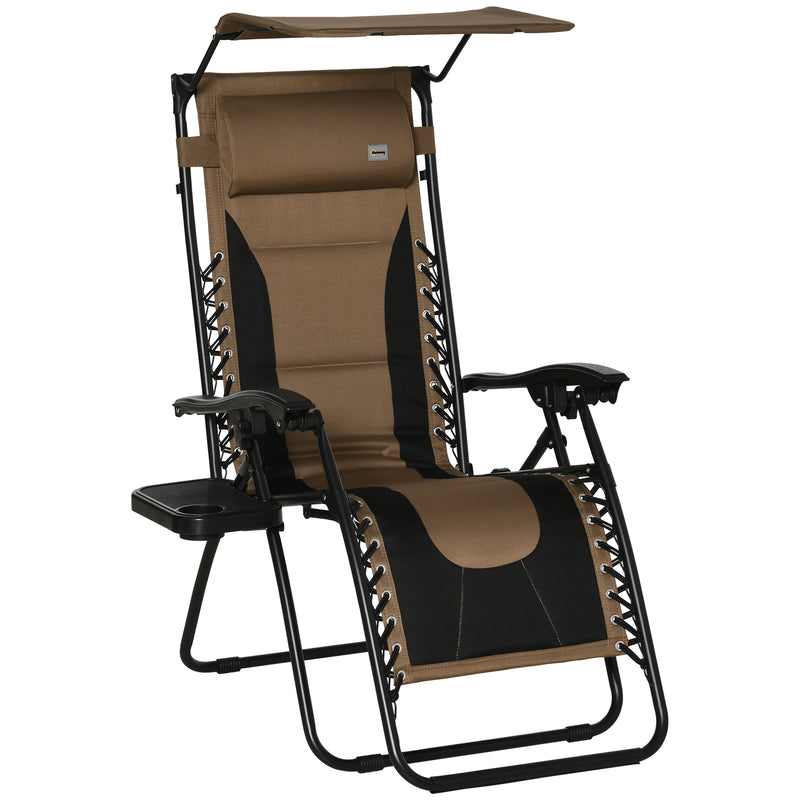 Outsunny Zero Gravity Lounger Chair, Folding Camping Reclining Chair, Brown