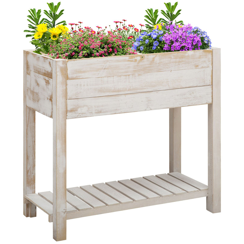 Elevated Wooden Planter Garden Grow Box with 2 tiers, 4 Pockets, 81x40x79cm
