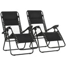 Outsunny Foldable Garden Recliner Chair Set of 2 w/ Footstool & Headrest, Black