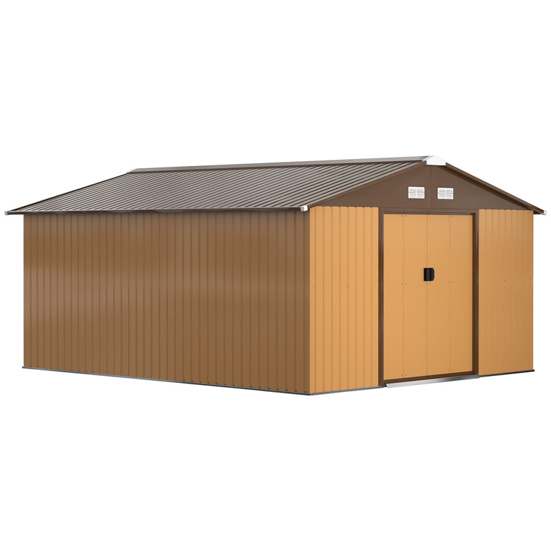 Outsunny 13 X 11ft Outdoor Garden Storage Shed w/2 Doors Galvanised Metal Yellow