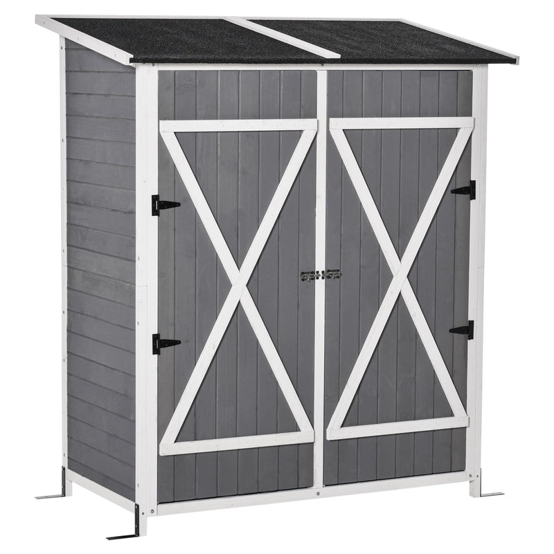Outsunny Garden Storage Shed Tool Organizer w/ Table, 139x75x160cm, Dark Grey