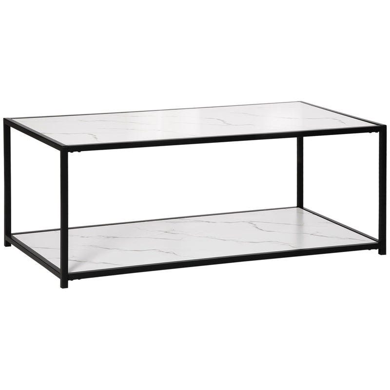 HOMCOM Coffee Table Cocktail Table w/ Faux Marble Top and Steel Frame, White